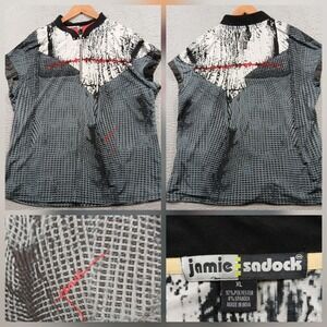 Jamie Sadock XL Golf Top 1/4 Zip Short Sleeve Abstract Grid Black White Red EUC